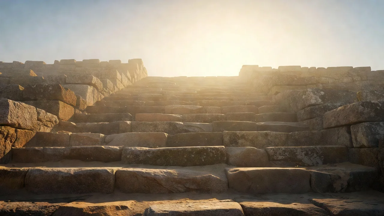 Stone steps leading upward toward the light